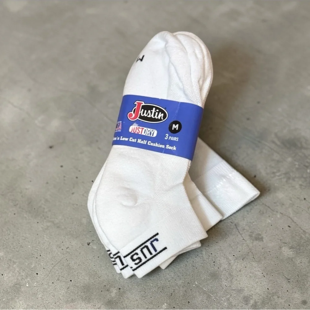 Justin Boots Men's White Low Cut Athletic Socks - 3 Pack medium for sizes 4-9
